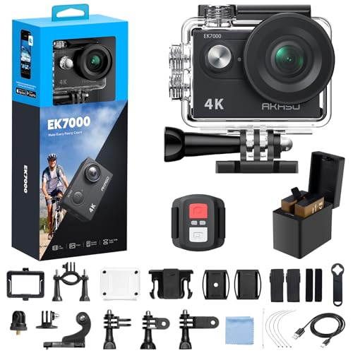 EK7000 4K30fps Action Camera with EIS Ultra HD 20MP 131ft Waterproof Underwater Camera with 4X Zoom Remote Control with Accessories Kit