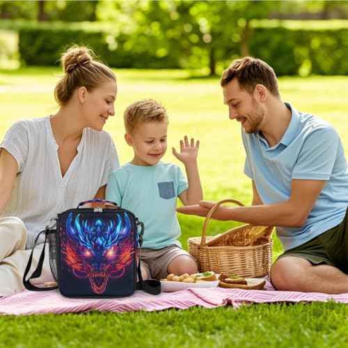 Animal Dragon Kids Lunch Box for Girls Boys Reusable Insulated Lunch Bag for Kids Toddler Thermal Cooler Spacious Lunchbox with Shoulder Strap Lunchbag for School Work Picnic (print 13)