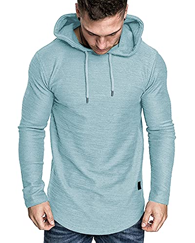 Mens Fashion Athletic Hoodies Sport Sweatshirt Solid Color Fleece Pullover Sky Blue X