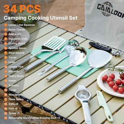 Camping Cooking Utensils Set 34 PCS Camp Kitchen Cookware Kit with Organizer Bag (34 Count)