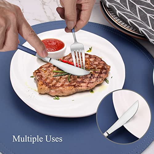 Mirror Silver Blue Silverware Set (4 Count)