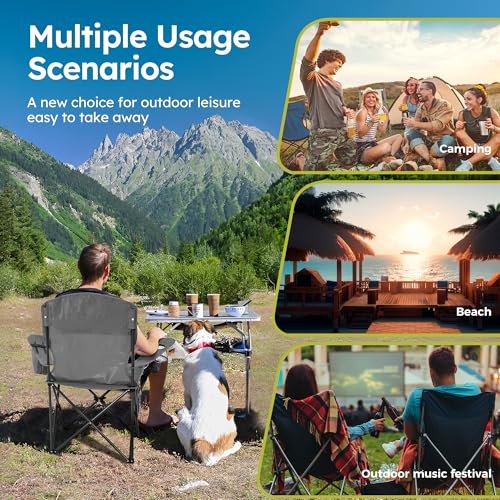 2 Pack Folding Camping Chair with Cooler Bag & Lumbar Support (2 Count)