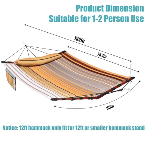 12FT 2 Person Hammock V Shaped Spreader Bar Fall Yellow Stripes