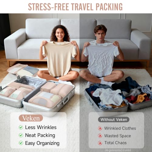 4 Set/6 Set /8 Set /9 Set /10 Set /11 Set Packing Cubes for Travel Essentials, 10 Set, 02 Cream (10 Count)