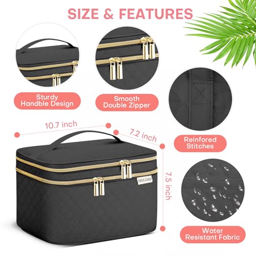 Large Makeup Bag with Mirror Double Layer Travel Make Up Organizer Case