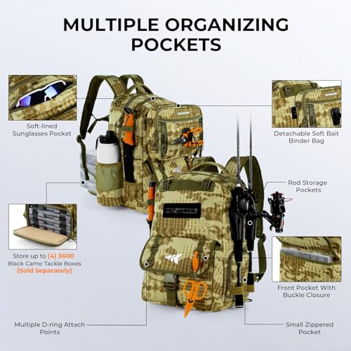 BaitSpace Fishing Backpack with Bait Binder & 2 Rod Holders