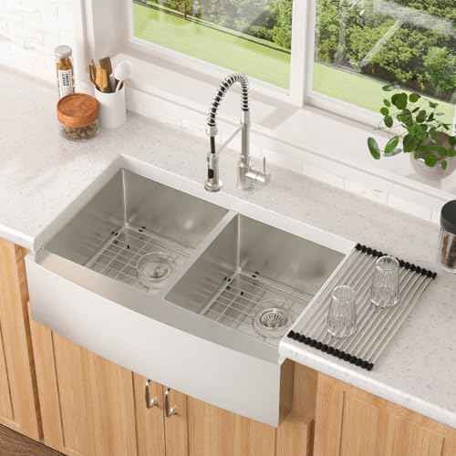 33 Inch Farmhoue Sink Double Bowl Stainless Steel Farm Kitchen Sink 16 Gauge Double Basin 50