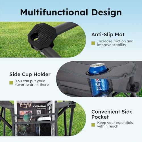 2 Pack Folding Camping Chair with Cooler Bag & Lumbar Support (2 Count)