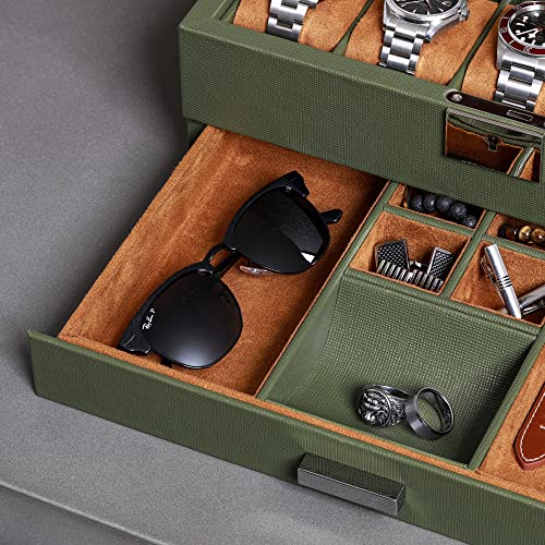 10 Slot Watch Box in Leather with Valet Drawer
