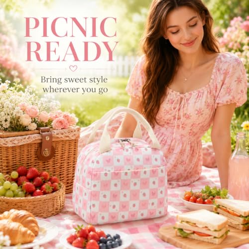 Lunch Bag for Women Cute Corduroy Lunch Tote Bags with Shoulder Strap Reusable Insulated Lunch Box Large Capacity Reusable Insulated Cooler for Work Picnic or Travel