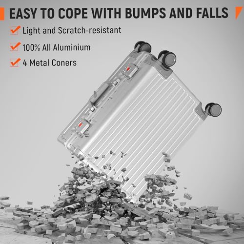24Inch All Aluminum Check In Luggage Heavy Duty Hard Shell Suitcases with Spinner Wheels