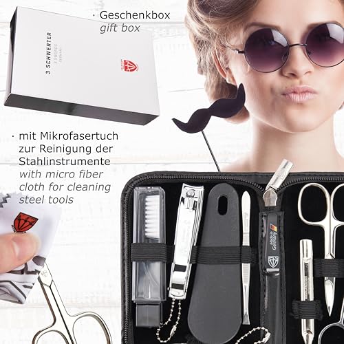 brand quality 10 piece manicure pedicure grooming kit set for professional finger & toe nail care tweezers file clipper fashion leather case in gift box