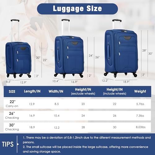 Softside Luggage Set Lightweight 3 Piece Suitcase with Duffel Bag (3 Count)