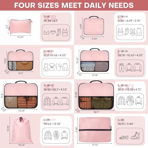 8 PCS Compression Packing Cubes for Travel Women