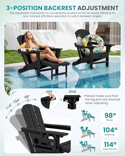 Folding Adjustable Adirondack Chairs with Footrest Set of 2 (2 Count)