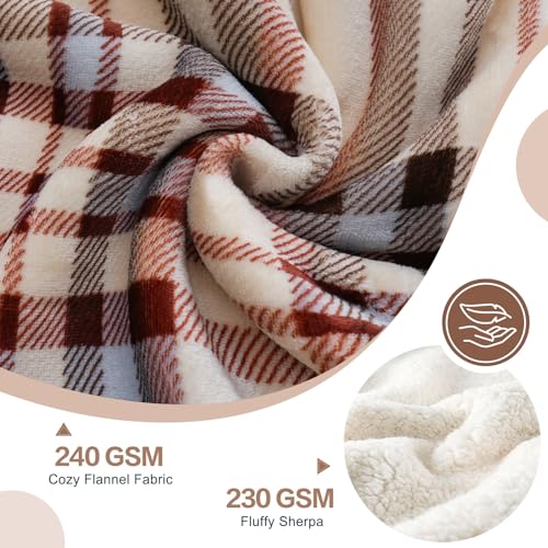 Sherpa Fleece Throw Blanket 60" x 80" Reversible Plush Fluffy Large Big Blanket Lattice Flannel Blankets for All Season Use