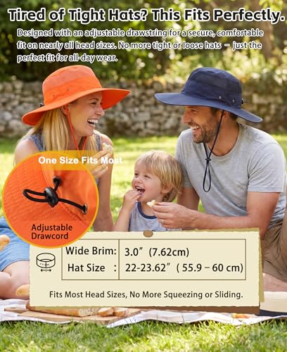 Unisex UPF50+ Sun Hat for Men Women Lightweight Mesh Bucket Hat Wide Brim Fishing Hat UV Protection Hat for Garden Golf Beach Orange