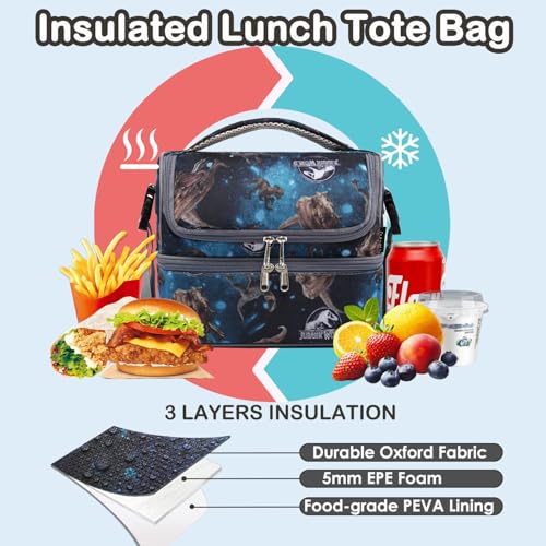 Double Decker Cooler Insulated Lunch Bag Large Tote for Boys
