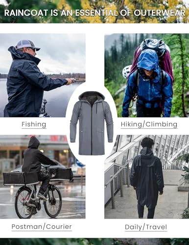 Men's Long Raincoat Pocket Raincoat Waterproof Outdoor Jackets Packable Rain Poncho