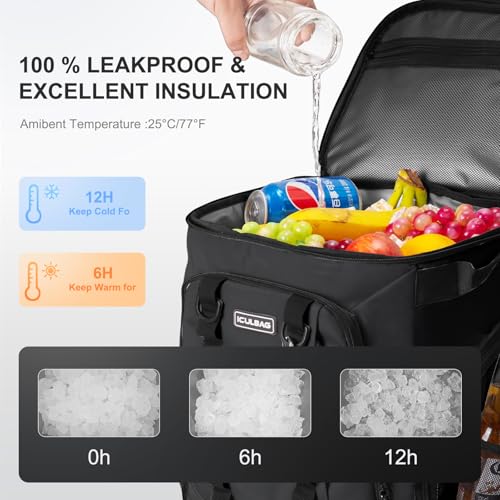 Insulated Backpack Coolers Insulated Leak Proof for Camping Hiking Beach Travel 36cans Cooler Backpack for Men Women 18 Hours Cooling Black 30L (36 Count)
