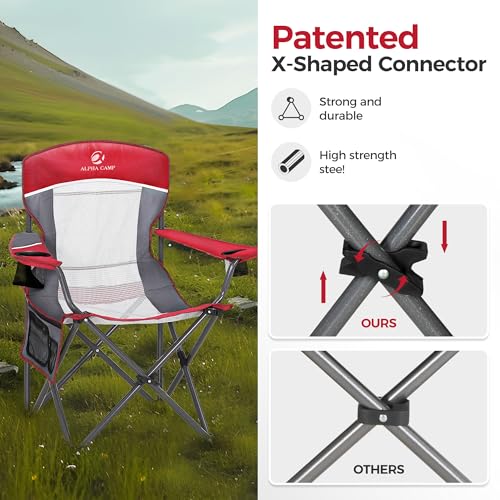 Heavy Duty 400lbs Mesh Back Camping Chairs with Lumbar Support (2 Count)