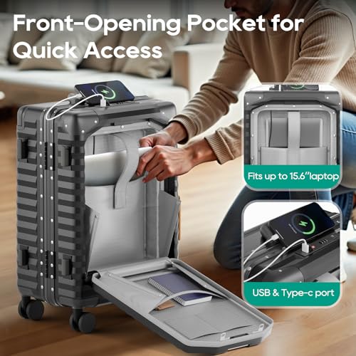 20 Inch Carry on Luggage with Aluminium Frame and Front Pocket