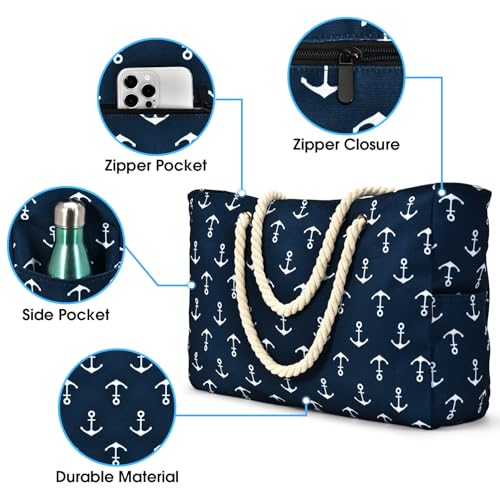 Beach Bag Large Beach Tote Bag for Women Waterproof Sandproof Swim Pool Bag With Zipper
