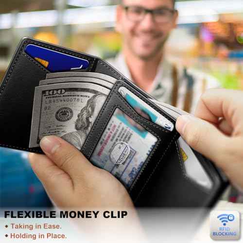 Men Slim Leather Wallet Metal Case Money Clip