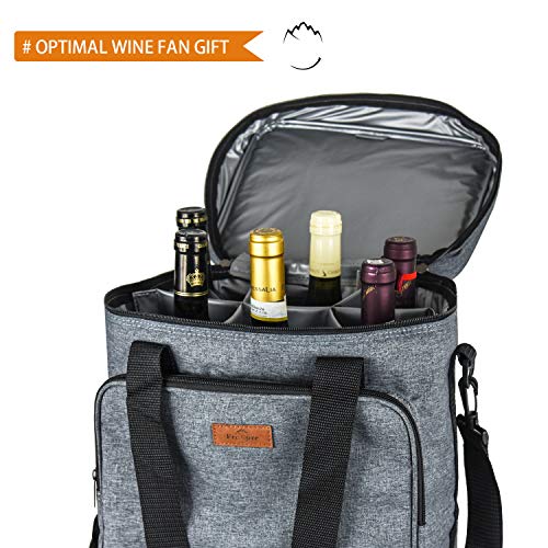 Insulated Wine Carrier 6 Bottle Bag Tote Removable Padded Divider Cooler