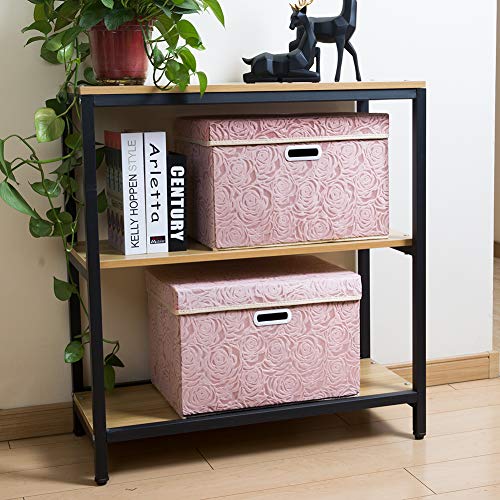 Larger Collapsible Storage Boxes with Lids Fabric Decorative Bins Cubes Organizer Containers Baskets Handles Divider for Bedroom Closet Living Room Pink 17.7x11.8x11.8 Inch 3 Pack (3 Count)
