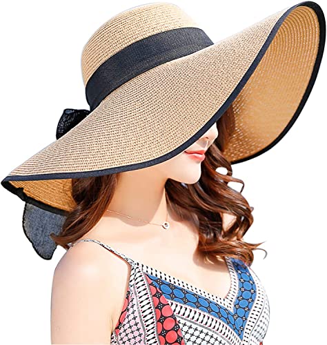 Womens Bowknot Straw Hat Foldable Beach Sun Hat Roll up UPF 54+