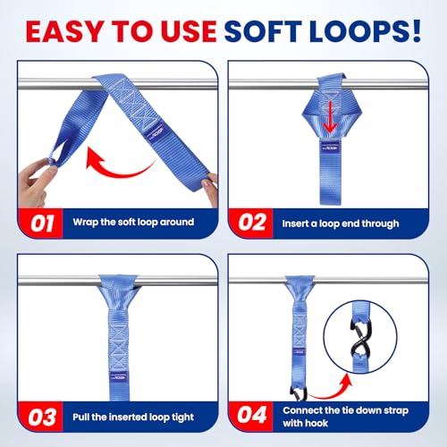 MOCA Heavy Duty Ratchet Straps Tie Down 4 Pack 1.6" x 8 ft (4 Count)