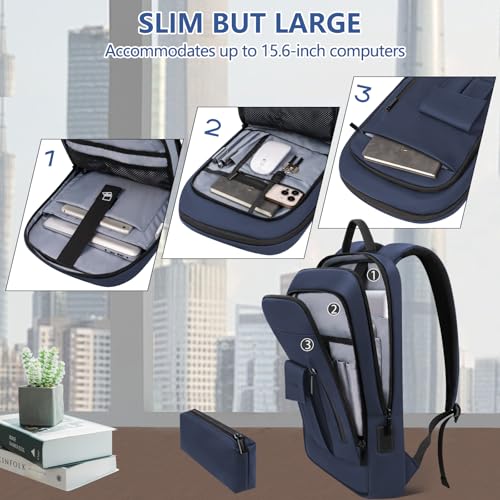 Business Backpack for Men Slim Lightweight Laptop Backpack Water Resistant Small Office Backpack for Commute Travel Daily Office Work with Small Bag