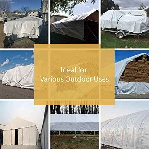 Tarp White 10x10 Feet Multi Purpose Waterproof Poly Tarp Cover 5mil (100 Sq Ft)