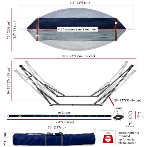 Combo x2 Hammocks with Stand for Outside & Tree Straps