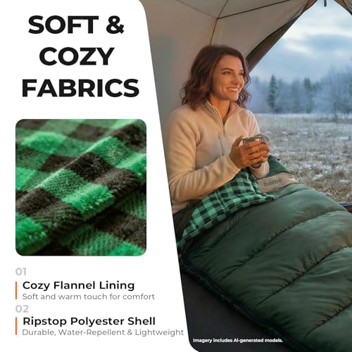 Cotton Flannel XXL Cold Weather Sleeping Bags for Adults Big and Tall