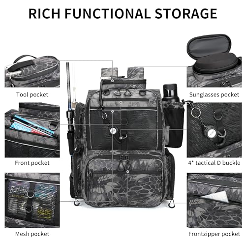 Fishing Tackle Backpack with Rod Holders