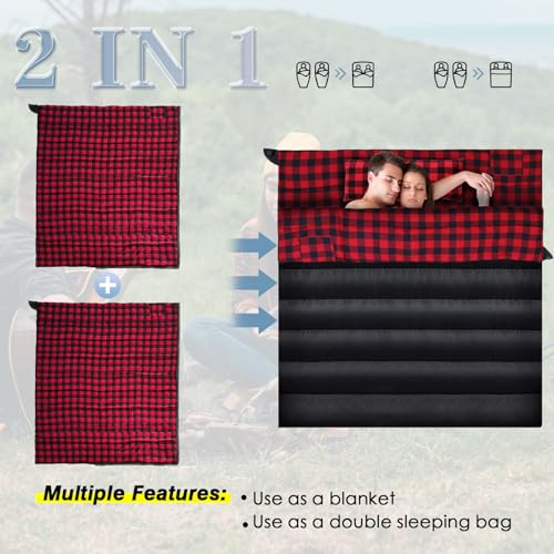 0 Degree Sleeping Bag Cotton Flannel Winter Cold Weather for Adults XXL Sleeping Bag 4 Season Big and Tall with Compression Sack
