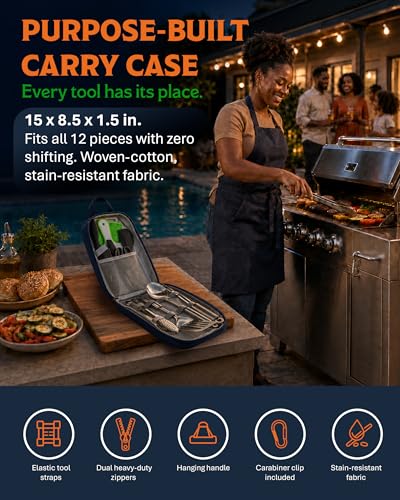 12 Pcs Camp Cooking Utensil Set & Outdoor Kitchen Gear Cookware Kit