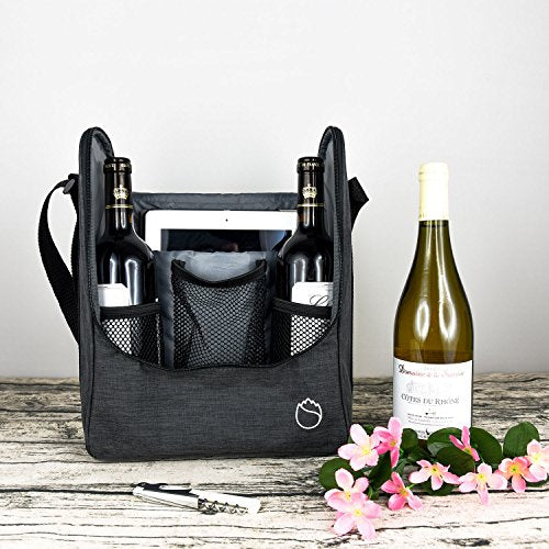 Insulated Wine 3 Bottle Carriers Tote Travel Cooler Gift Bag For Airplane Liquor With Padded Shoulder Strap