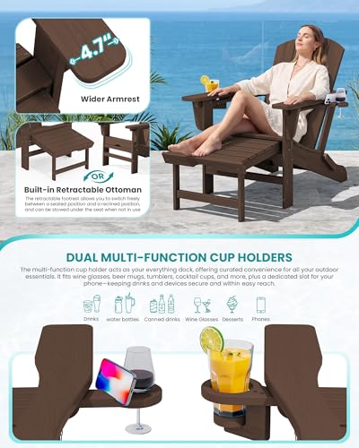 4 Pcs HDPE Folding Adjustable Adirondack Chair with Ottoman (4 Count)