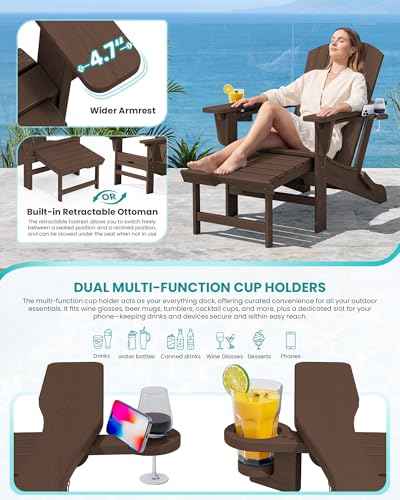 2 Pcs HDPE Folding Adjustable Adirondack Chair with Ottoman (2 Count)