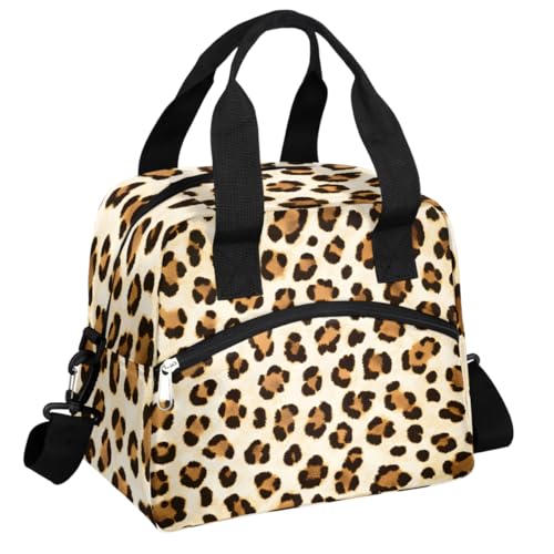 Leopard Cheetah Brown Insulated Lunch Bag for Women Girl Reusable Lunch Tote Box With Shoulder Strap Lightweight Thermal Cooler Meal Prep Bag for Work School Office Picnic (print 22)