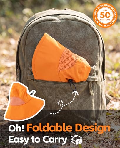 UPF50+Mens Womens Sun Hat Wide Brim Fishing Hat Packable UV Protection Gardening Beach Hat Orange