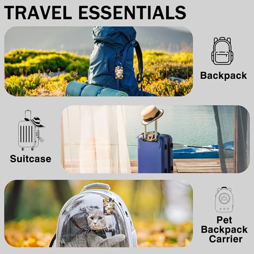 2 Pack Luggage Tags for Suitcases Cute Cat with Colorful Flowers Leather Luggage Tags Privacy Cover ID Label with Stainless Steel Loop and Address Card for Women Men Travel Bag Backpack (2 Count)