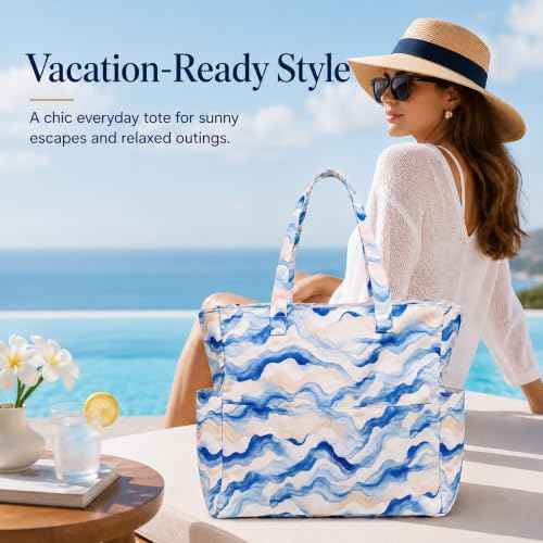 Beach Bag Waterproof Sandproof Women Beach Tote Pool Bag with Zipper for Gym Grocery Travel with Wet Pocket