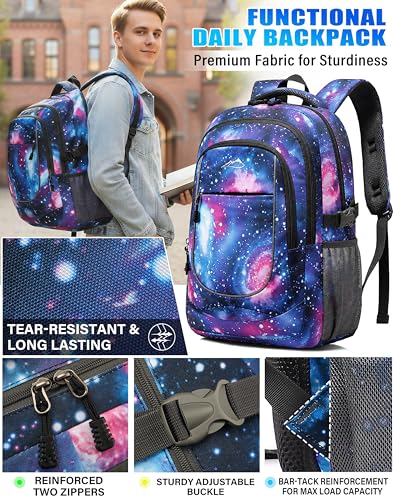 Galaxy Backpack Bookbag for College Sturdy Travel Business Hiking Fit Laptop Up to 15.6 Inch Multi Compartment Gifts for Men Women Night Light Reflective