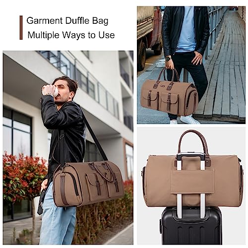 2-in-1 Canvas Garment Duffle Travel Bag with Shoulder Strap,Brown