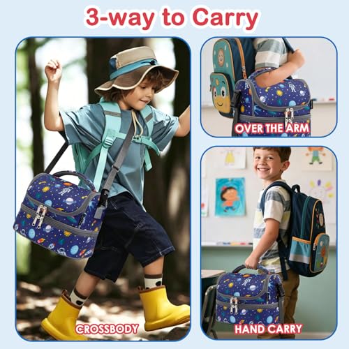 Kids Double Decker Cooler Insulated Lunch Bag Large Tote for Boys