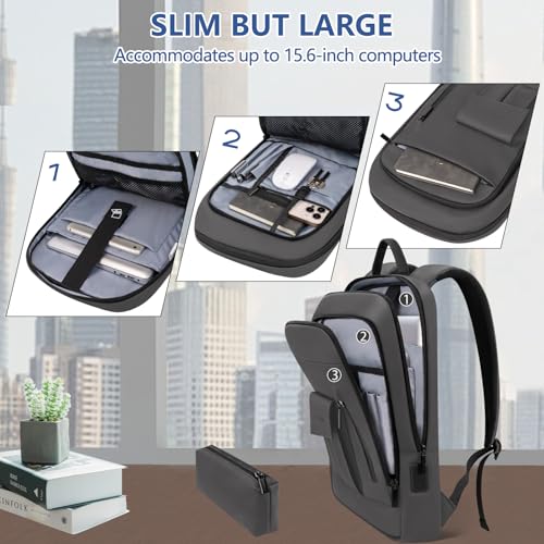 Business Backpack for Men Slim Lightweight Laptop Backpack for 17.3 Inch Computer Water Resistant Small Office Backpack for Commute Travel Daily Office Work with Small Bag